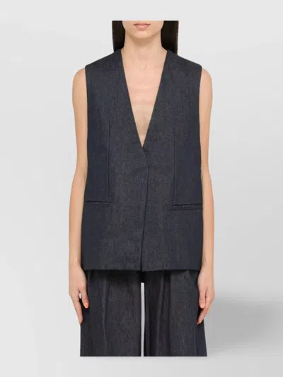 AMIRI COTTON WAISTCOAT WITH DEEP V-NECK AND POCKETS