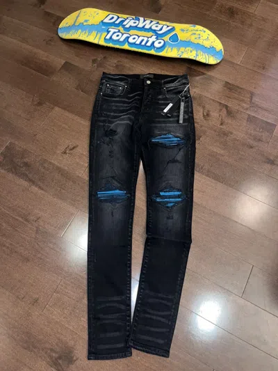 Pre-owned Amiri Cracked Paint Blue Mx1 Jeans In Black