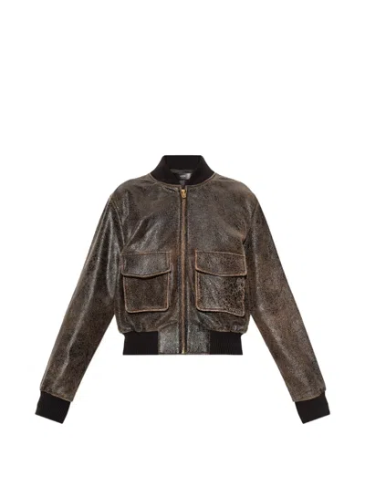 Amiri Crackled Leather Bomber In Brown