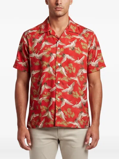 Pre-owned Amiri Crane-print Silk Shirt In Red