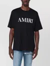 Amiri Men Black Crewneck T-shirt With Logo Lettering Print On The Front In Cotton Man In Black