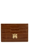 Amiri Croc Embossed Leather Card Holder In Brown