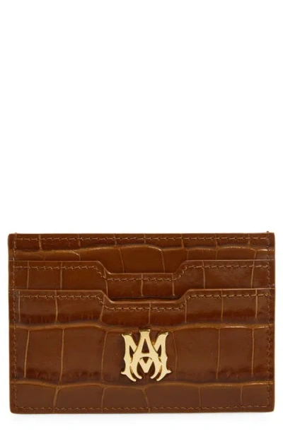 Amiri Croc Embossed Leather Card Holder In Brown