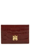 Amiri Croc Embossed Leather Card Holder In Burgundy