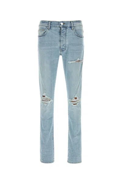 Amiri Crochet Leather Mx1 Distressed Pocket Jeans In Blue