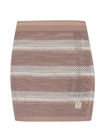 Amiri Crochet Striped Mini Skirt In Brown