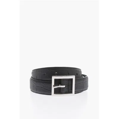 Amiri Croco Printed Leather Belt In Black