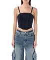 Amiri Cropped Denim Bustier Top With Spaghetti Straps In Black