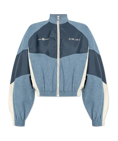Amiri Cropped Chambray Track Jacket In Blue