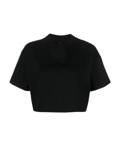 Amiri Embroidered-logo Cropped T-shirt In Black