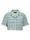 Amiri Crystal Textured Cropped Shirt With Patch Pockets In Green