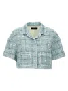 Amiri Crystal Textured Cropped Shirt With Patch Pockets In Green
