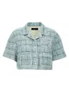 Amiri Crystal Textured Cropped Shirt With Patch Pockets In Green