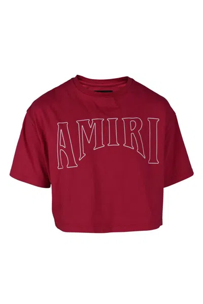 Amiri Cropped Fuchsia Cotton T-shirt With Graphic Prints In Red