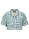 Amiri Crystal Textured Cropped Shirt With Patch Pockets In Green
