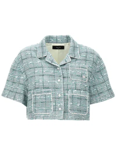 Amiri Green Cropped Crystal Shirt