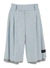AMIRI LIGHT BLUE LAYERED BERMUDA SHORTS WITH LOGO PATCH IN WOOL AND COTTON MAN