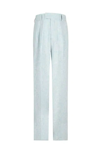 Amiri Crosshatch Double Pleated Pants In Blue