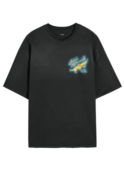 Amiri Crystal  Wings Embellished Cotton T-shirt In Black