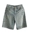 Amiri Mens Medium Indigo Graphic-pattern Embellished Denim Shorts In Blue