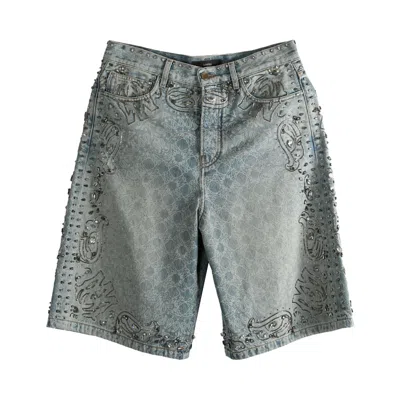 Pre-owned Amiri Crystal Bandana Denim Short 'medium Indigo' | Blue | Men's Size 32