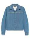 Amiri Crystal Pleated Cadet Jacket In Blue