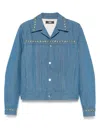 Amiri Crystal Pleated Cadet Jacket In Blue