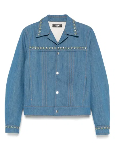 Amiri Crystal-embellished Pleated Jacket In Blue