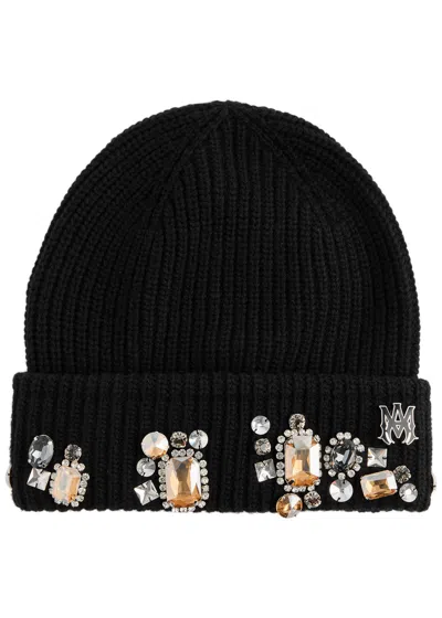 Amiri Crystal-embellished Ribbed-knit Beanie In Black