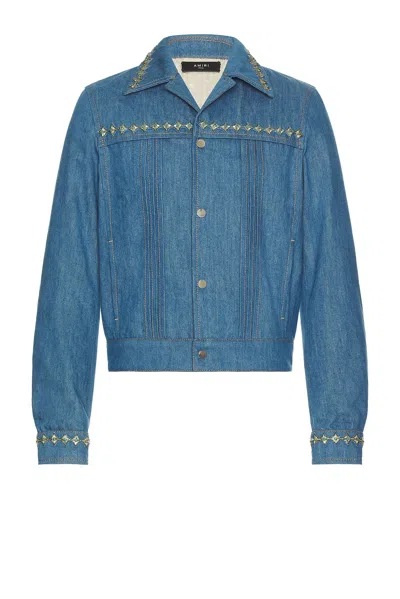 Amiri Crystal Pleated Cadet Jacket In Retro Indigo