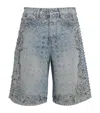 Amiri Mens Medium Indigo Graphic-pattern Embellished Denim Shorts In Blue