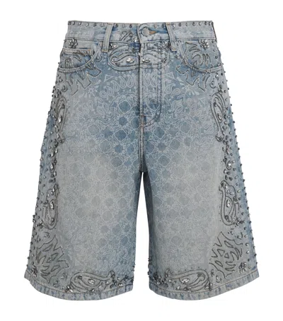Amiri Crystal-trim Bandana Denim Shorts