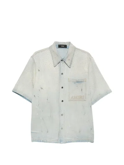 Amiri Crystal-embellished Logo-patch Shirt In Blue