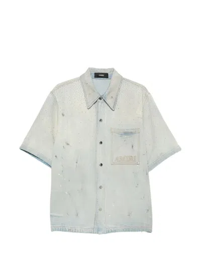Amiri Crystal-embellished Logo-patch Shirt In Neutral