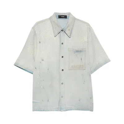 Pre-owned Amiri Crystals Denim Shirt 'perfect Antique Indigo' | Tan | Men's Size Xl