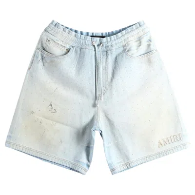 Pre-owned Amiri Crystals Denim Shorts 'perfect Antique Indigo' | Tan | Men's Size S