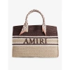 AMIRI AMIRI DARK BROWN BRAND-EMBROIDERED STRIPED RAFFIA TOTE BAG