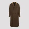 Amiri Wool Blend Double-breasted Coat With Suede Collar For Men In Dark Brown