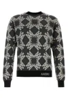 Amiri Crew Neck Wool Blend Sweater With Graphic Pattern In Grey