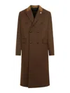 Amiri Wool Blend Double-breasted Coat With Suede Collar For Men In Brown