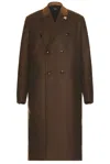 Amiri Wool Blend Double-breasted Coat With Suede Collar For Men In Dark Brown