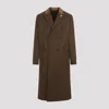 Amiri Wool Blend Double-breasted Coat With Suede Collar For Men In Dark Brown
