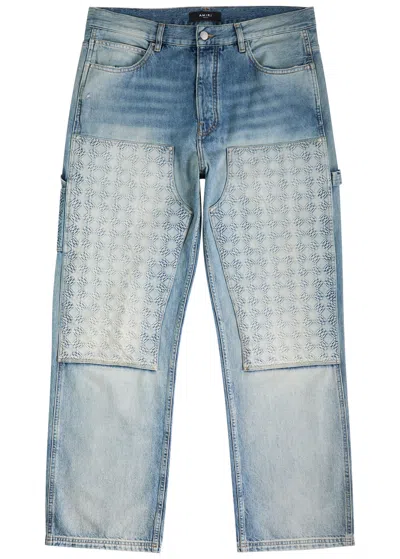 Amiri Debossed Carpenter Panelled Straight-leg Jeans In Indigo