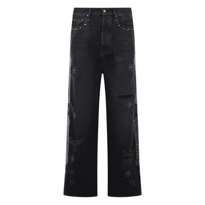 Amiri Straight-leg Distressed Studded Jeans In Multi