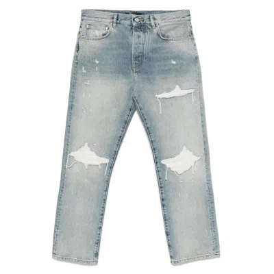 Amiri Straight Leg Mid-rise Distressed Trousers In Gray