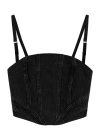 Amiri Cropped Denim Bustier Top With Spaghetti Straps In Black