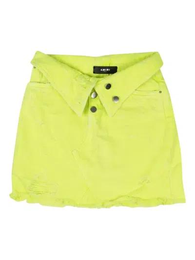 Amiri Denim Destroyed Mini Skirt