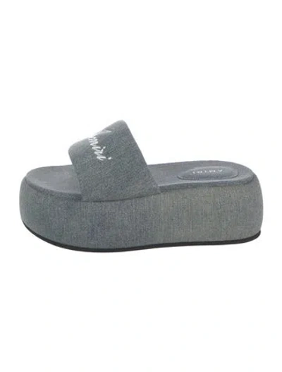 Pre-owned Amiri Denim Embroidered Accent Slides In Blue