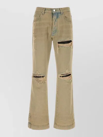 Amiri Denim Jeans Belt Loops Distressed Five Pockets In Brown