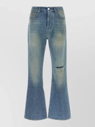 Amiri Denim Jeans Belt Loops Distressed Flared Style In Blue